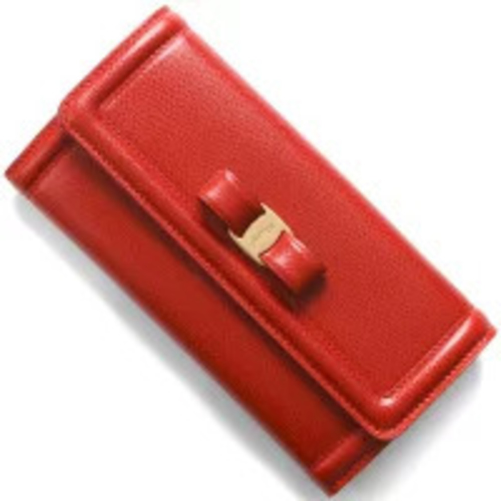 Salvatore Ferragamo Long Wallet Vara Rion Lipstick Red LIP STICK SALVATORE
